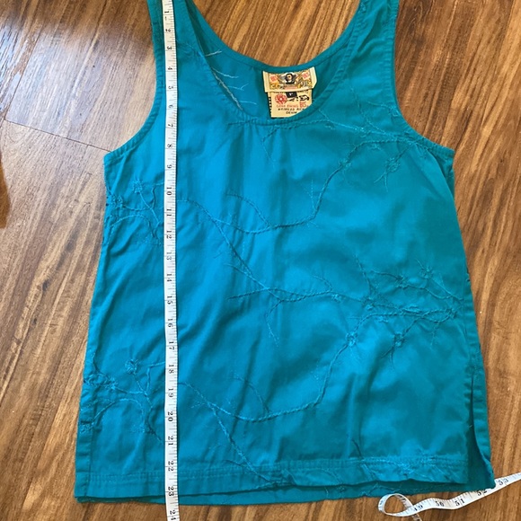 Vintage 1980s Bis Bis Gene Ewing Wrinkled Rich Denim Mandarin Tank teal sz “P” - Picture 9 of 11